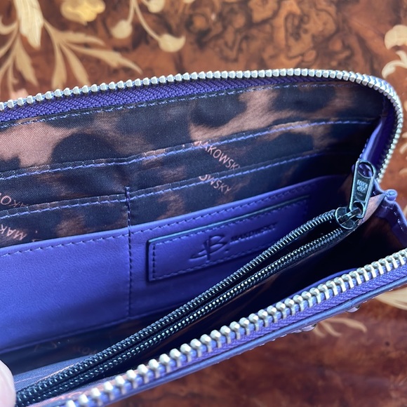 B MAKOWSKY purple studded leather wallet cardholder - Picture 2 of 5